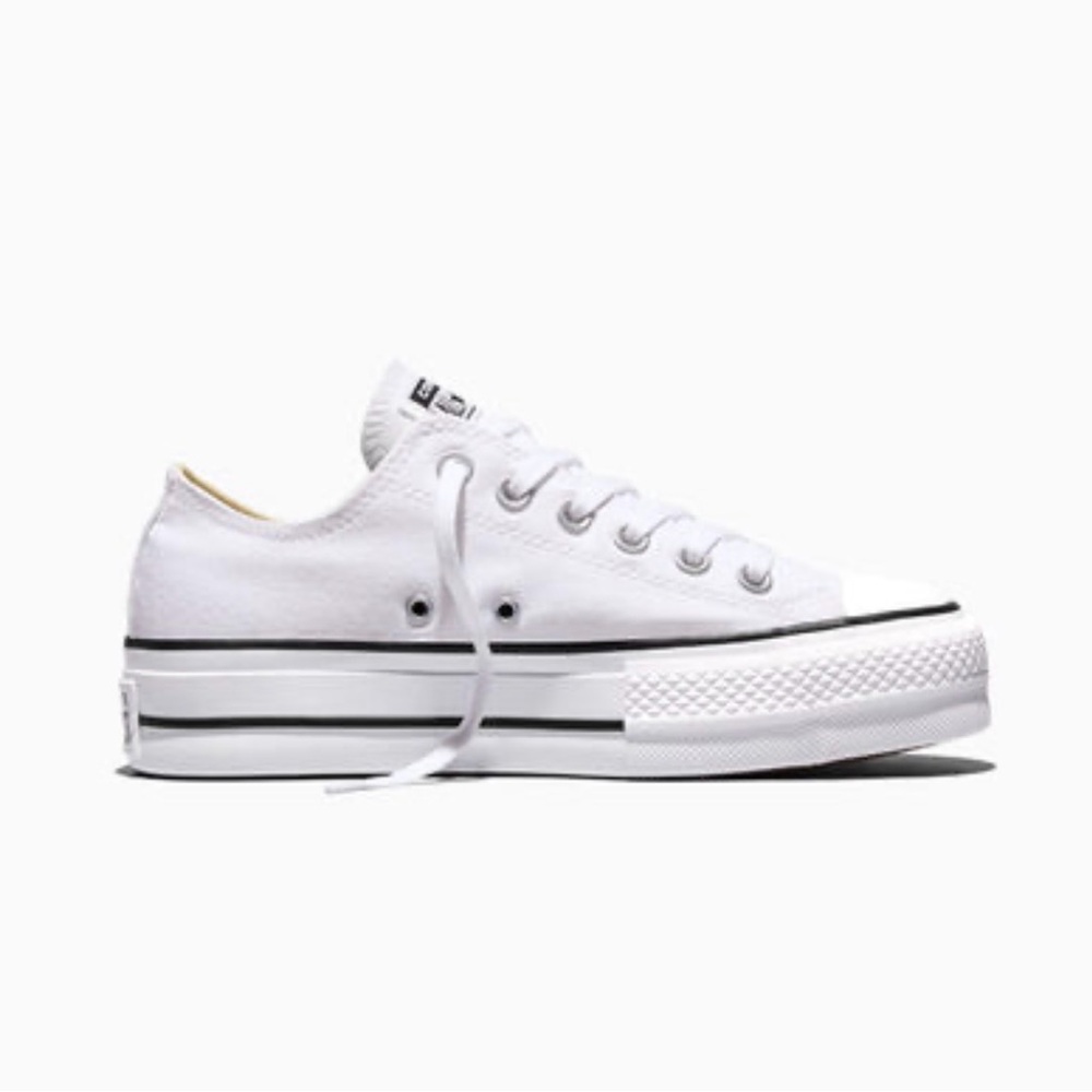 Converse Low Top Platform Sneakers in White with Black Trim